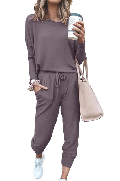 Vivian - Casual Fall Lounge Set med Crewneck Pullover og High-Waisted Bukser