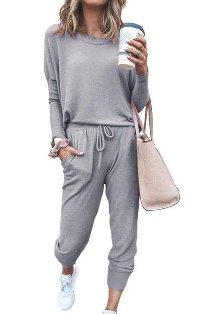 Vivian - Casual Fall Lounge Set med Crewneck Pullover og High-Waisted Bukser