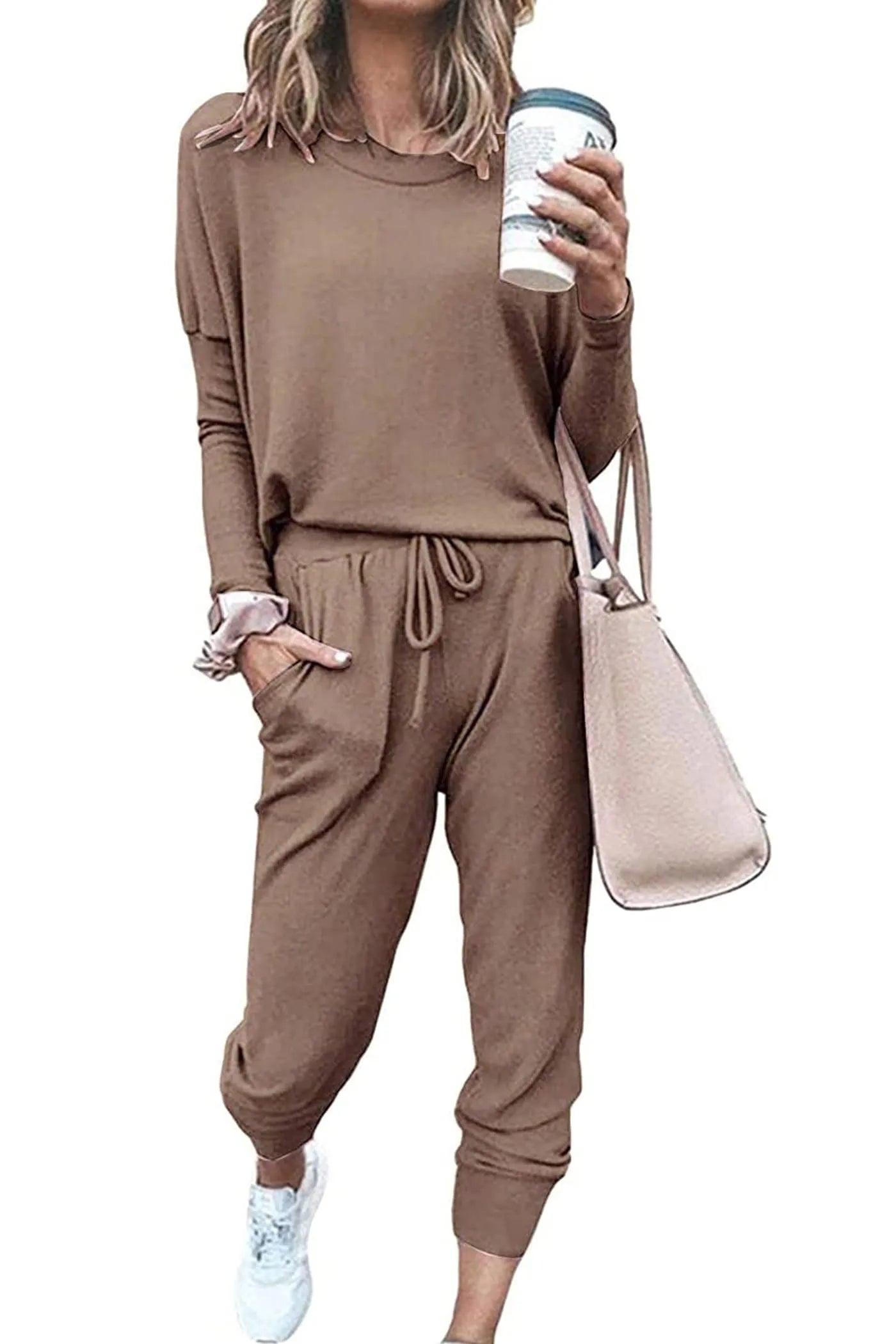 Vivian - Casual Fall Lounge Set med Crewneck Pullover og High-Waisted Bukser