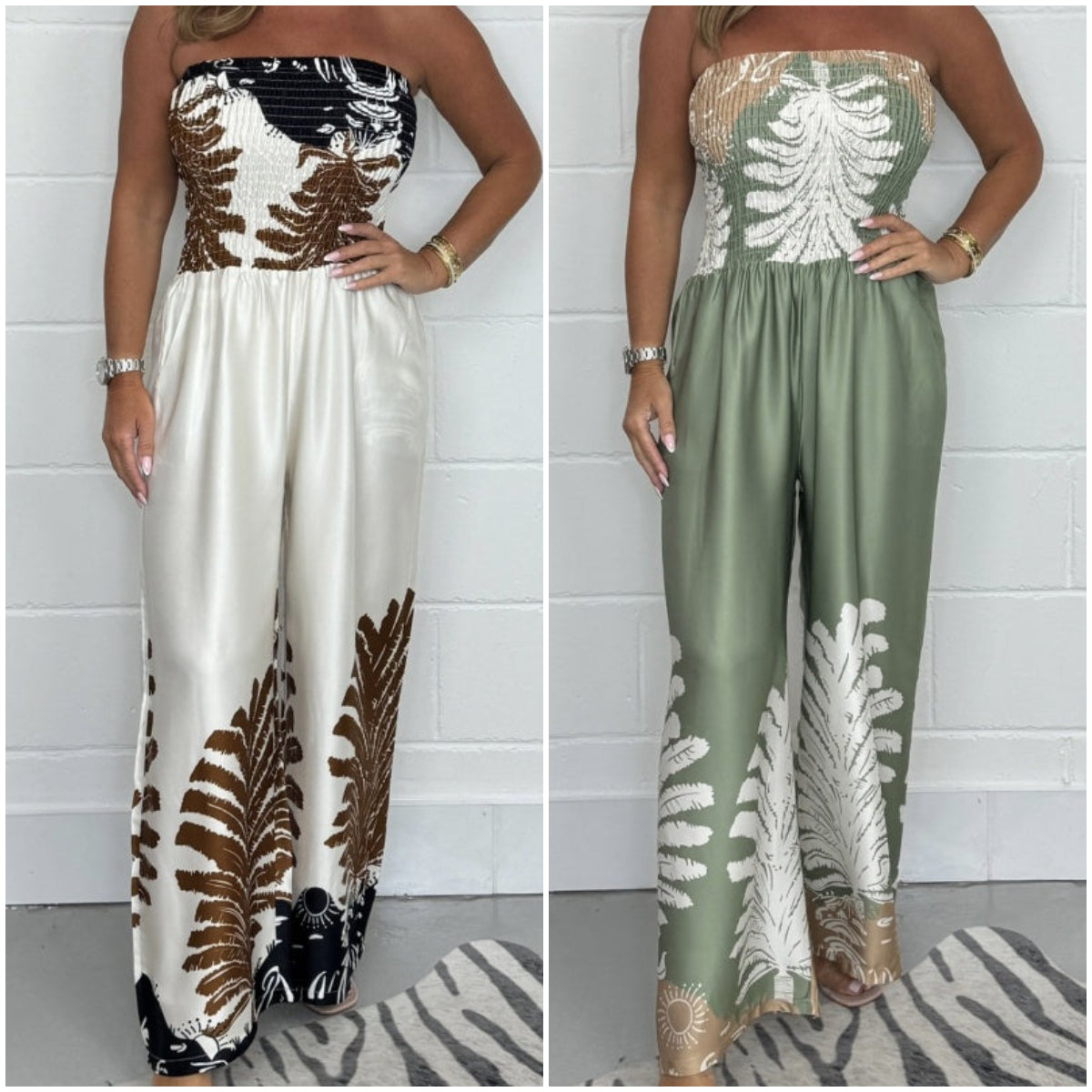 Flora - Stropløs jumpsuit med sommerprint og brede ben